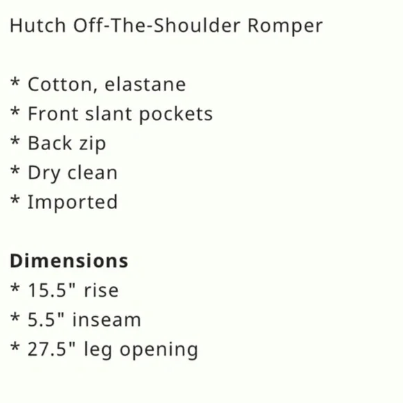 NWT Anthro Hutch Off the Shoulder Romper - Picture 4 of 6